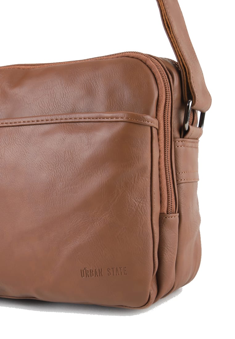Distressed Leather Everyday Tablet Crossbody Bag - Camel