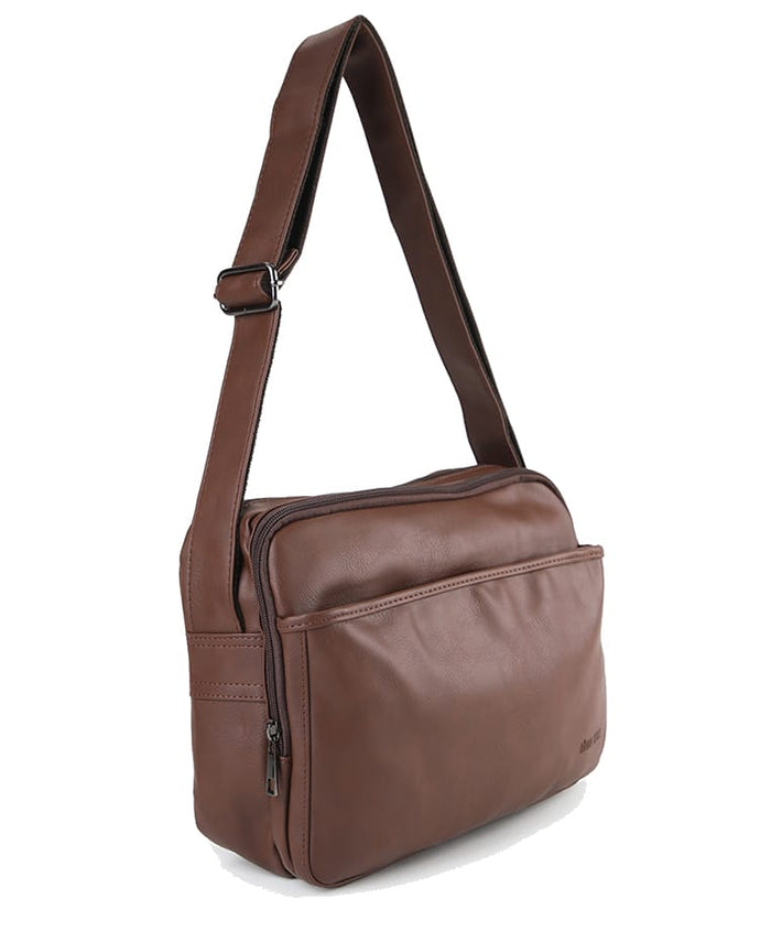 Distressed Leather Everyday Tablet Crossbody Bag - Dark Brown