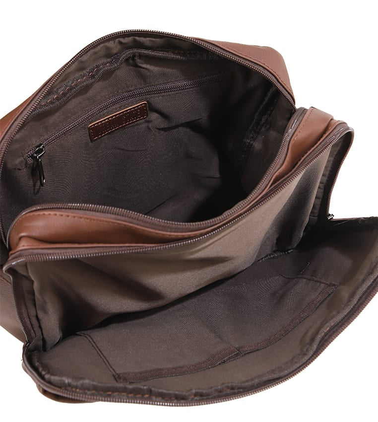 Distressed Leather Everyday Tablet Crossbody Bag - Dark Brown