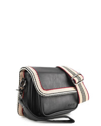 Distressed Leather Flap Trim Crossbody Bag - Black