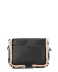 Distressed Leather Flap Trim Crossbody Bag - Black