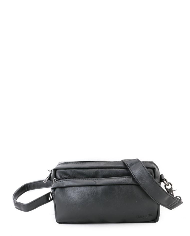 Distressed Leather Flight Crossbody Pouch - Black