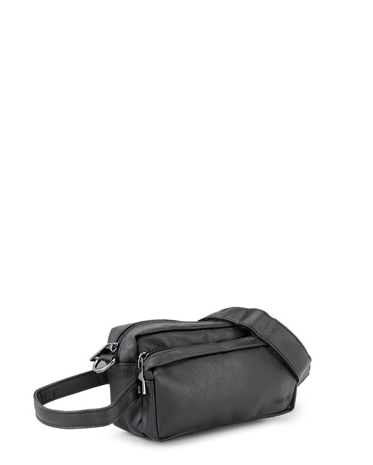 Distressed Leather Flight Crossbody Pouch - Black