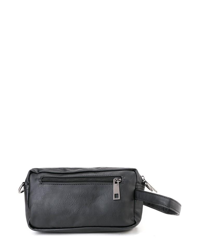 Distressed Leather Flight Crossbody Pouch - Black