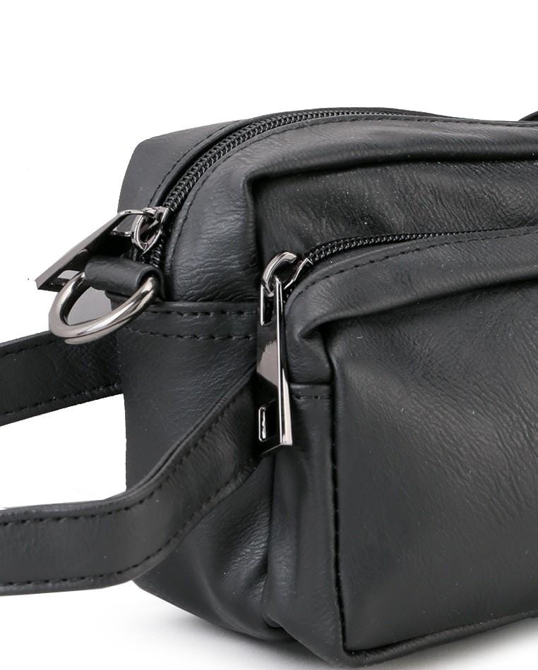 Distressed Leather Flight Crossbody Pouch - Black