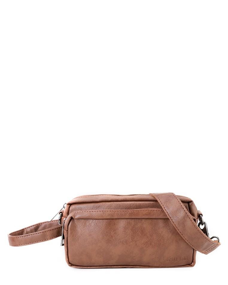 Distressed Leather Flight Crossbody Pouch - Camel