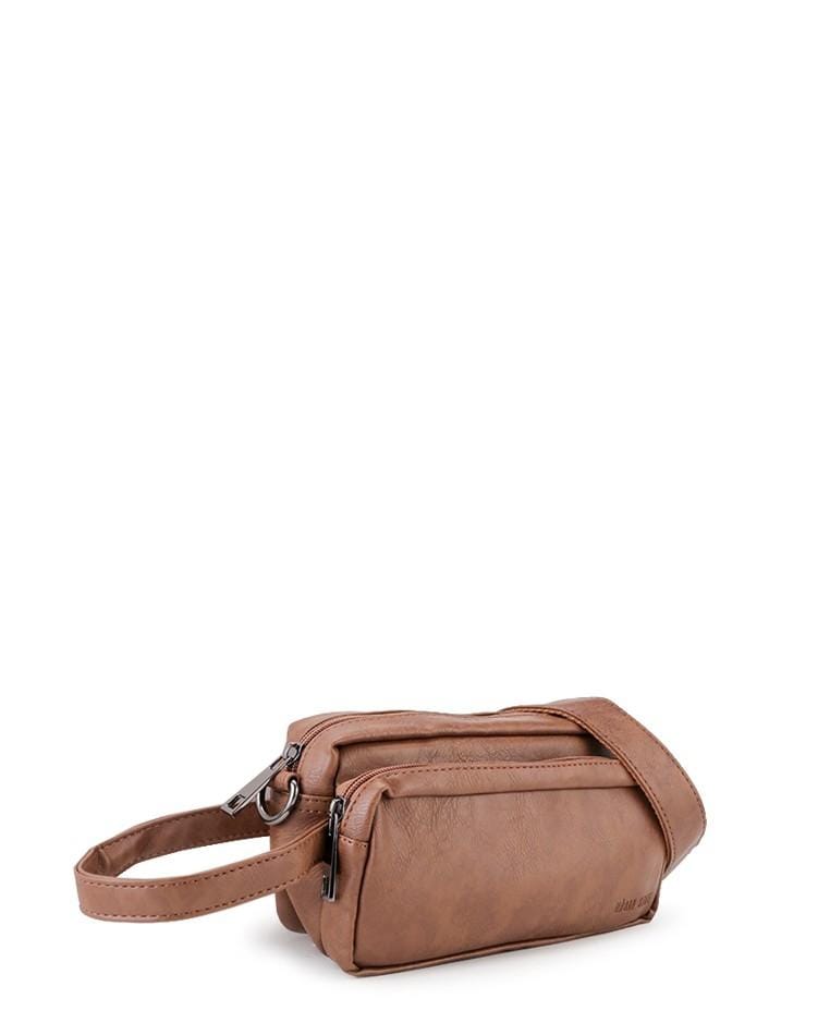 Distressed Leather Flight Crossbody Pouch - Camel