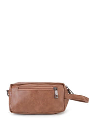 Distressed Leather Flight Crossbody Pouch - Camel