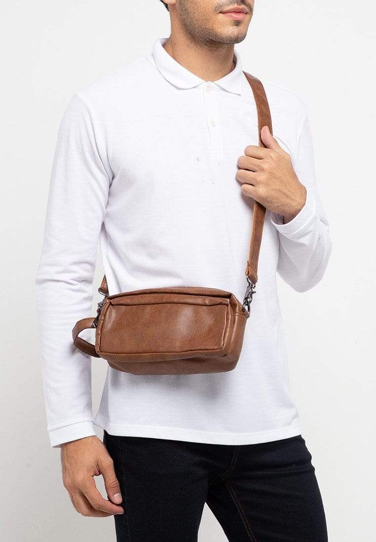 Distressed Leather Flight Crossbody Pouch - Camel