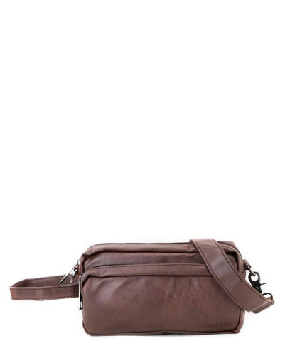 Distressed Leather Flight Crossbody Pouch - Dark Brown