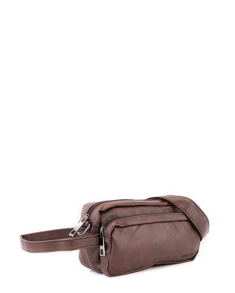 Distressed Leather Flight Crossbody Pouch - Dark Brown