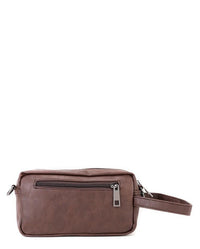 Distressed Leather Flight Crossbody Pouch - Dark Brown