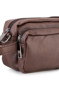 Distressed Leather Flight Crossbody Pouch - Dark Brown