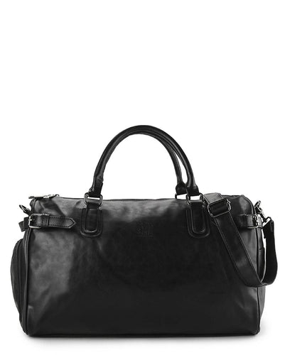 Distressed Leather Expedition Duffel Bag - Black