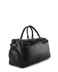 Distressed Leather Expedition Duffel Bag - Black