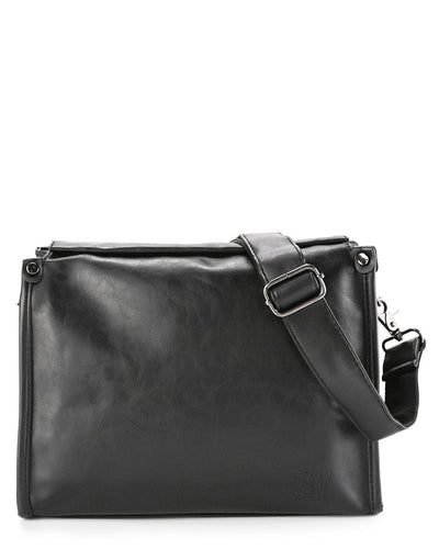 Distressed Leather Concept Crossbody Bag - Black