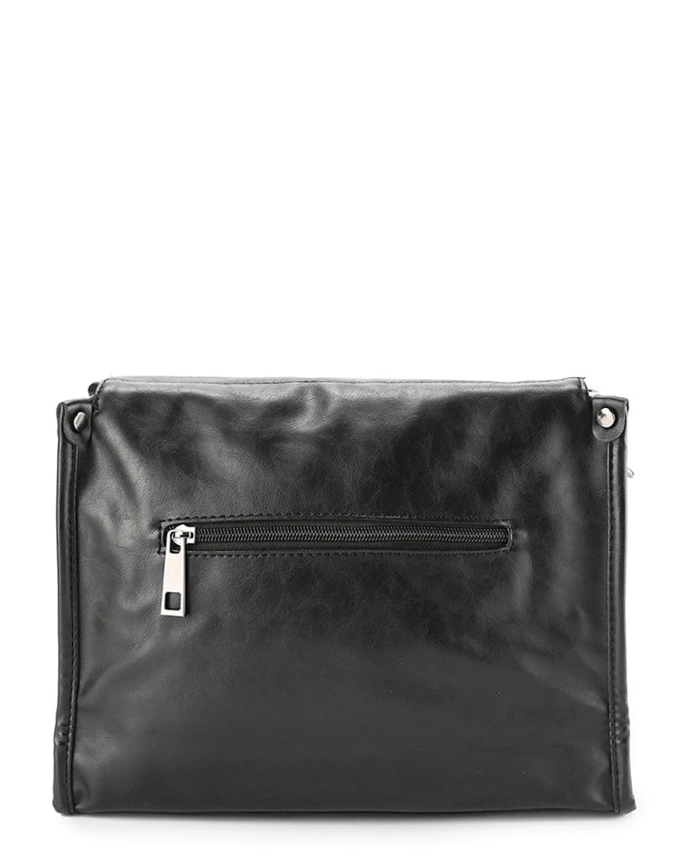 Distressed Leather Concept Crossbody Bag - Black