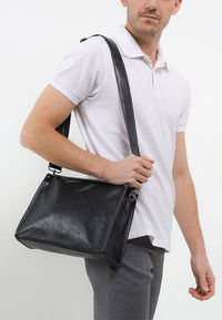 Distressed Leather Concept Crossbody Bag - Black
