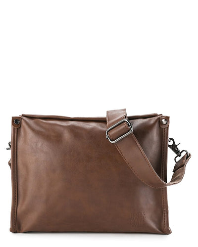 Distressed Leather Concept Crossbody Bag - Camel