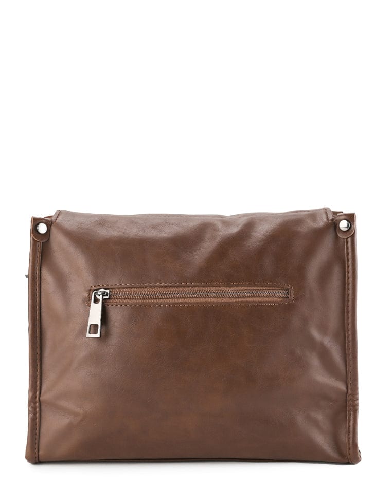 Distressed Leather Concept Crossbody Bag - Camel