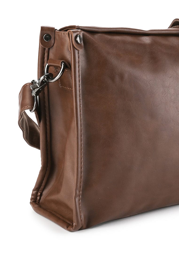Distressed Leather Concept Crossbody Bag - Camel
