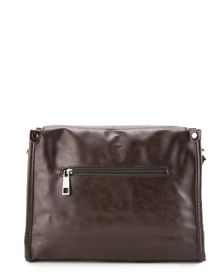 Distressed Leather Concept Crossbody Bag - Dark Brown