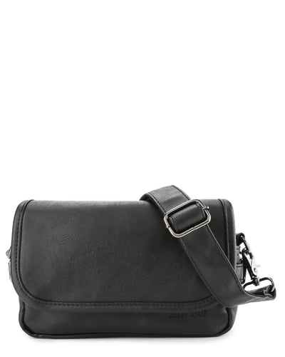 Distressed Leather Rogue Crossbody Bag - Black