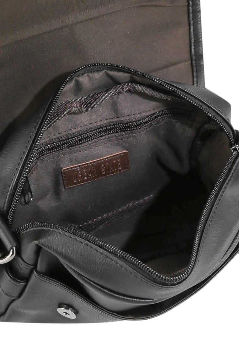 Distressed Leather Rogue Crossbody Bag - Black
