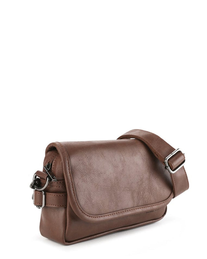 Distressed Leather Rogue Crossbody Bag - Camel