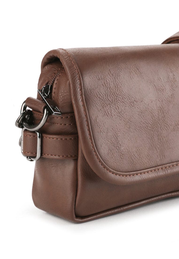 Distressed Leather Rogue Crossbody Bag - Camel