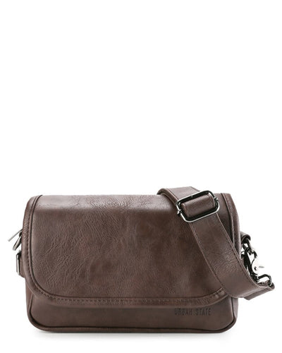 Distressed Leather Rogue Crossbody Bag - Dark Brown