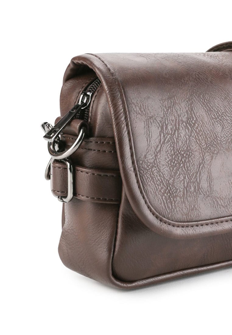 Distressed Leather Rogue Crossbody Bag - Dark Brown