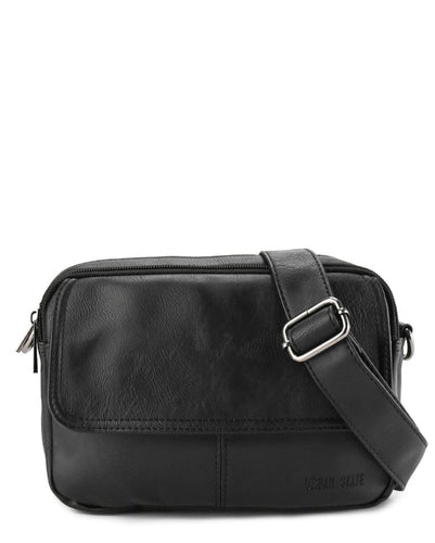 Distressed Leather Charter Crossbody Bag - Black