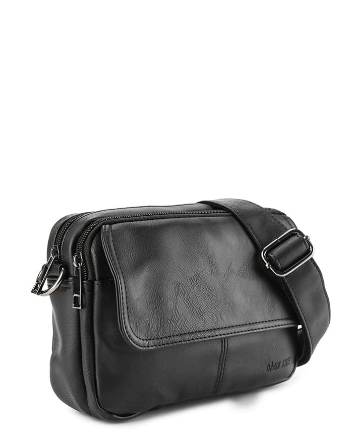 Distressed Leather Charter Crossbody Bag - Black