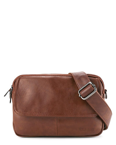 Distressed Leather Charter Crossbody Bag - Camel