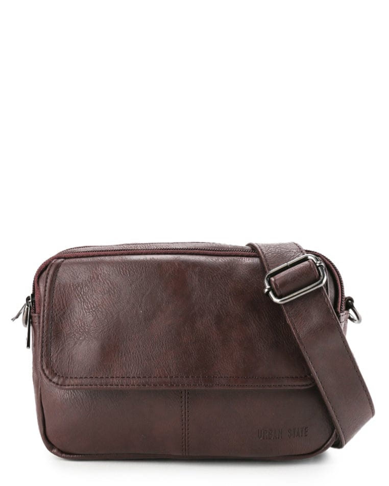 Distressed Leather Charter Crossbody Bag - Dark Brown