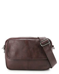 Distressed Leather Charter Crossbody Bag - Dark Brown