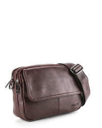 Distressed Leather Charter Crossbody Bag - Dark Brown