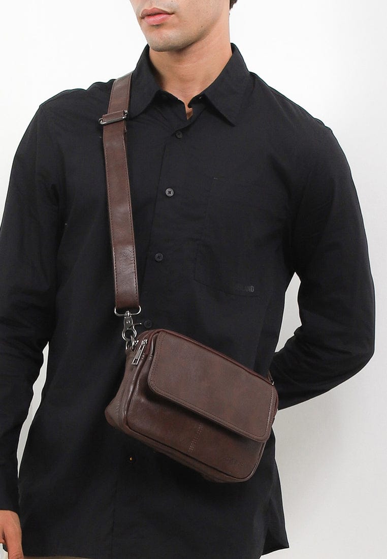 Distressed Leather Charter Crossbody Bag - Dark Brown