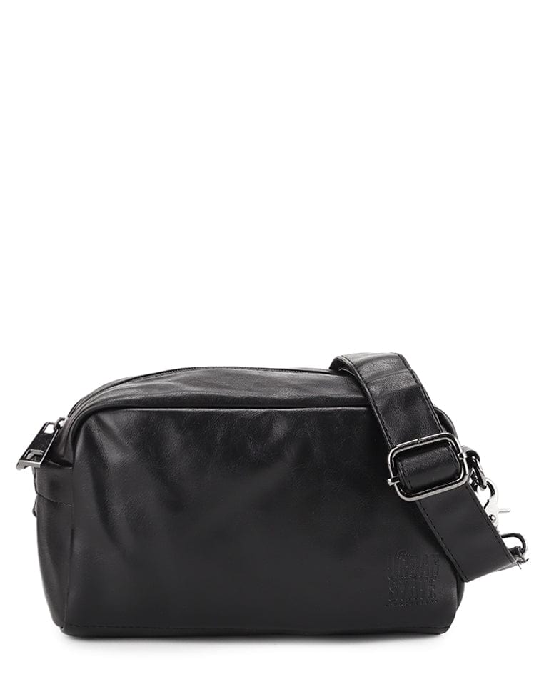 Distressed Leather Hunter Crossbody Pouch - Black