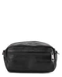 Distressed Leather Hunter Crossbody Pouch - Black