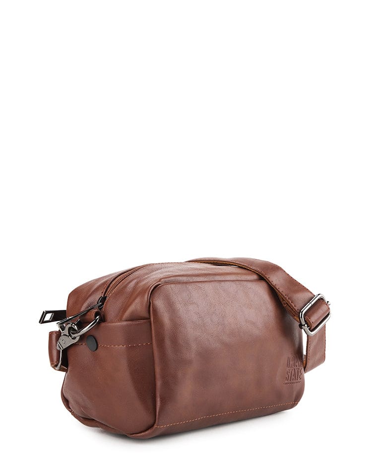 Distressed Leather Hunter Crossbody Pouch - Camel