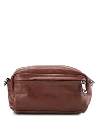 Distressed Leather Hunter Crossbody Pouch - Camel