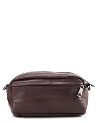 Distressed Leather Hunter Crossbody Pouch - Dark Brown