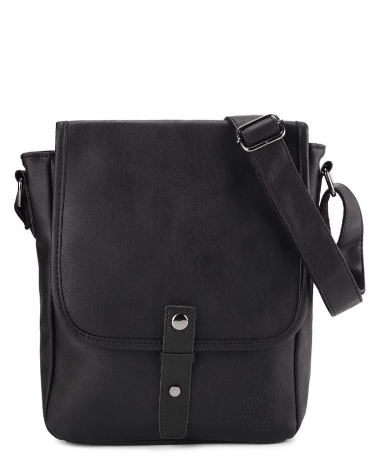 Distressed Leather Hunter Crossbody Bag - Black