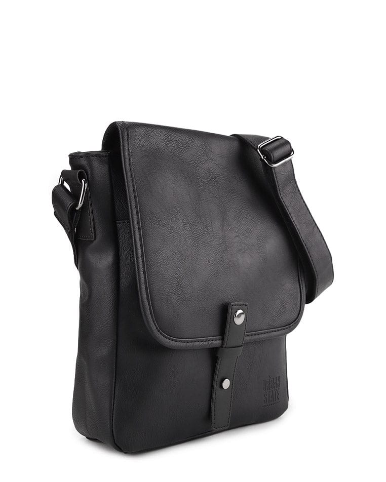 Distressed Leather Hunter Crossbody Bag - Black