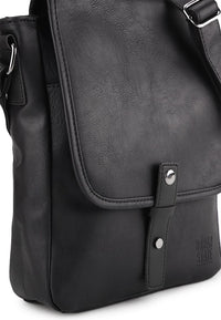 Distressed Leather Hunter Crossbody Bag - Black