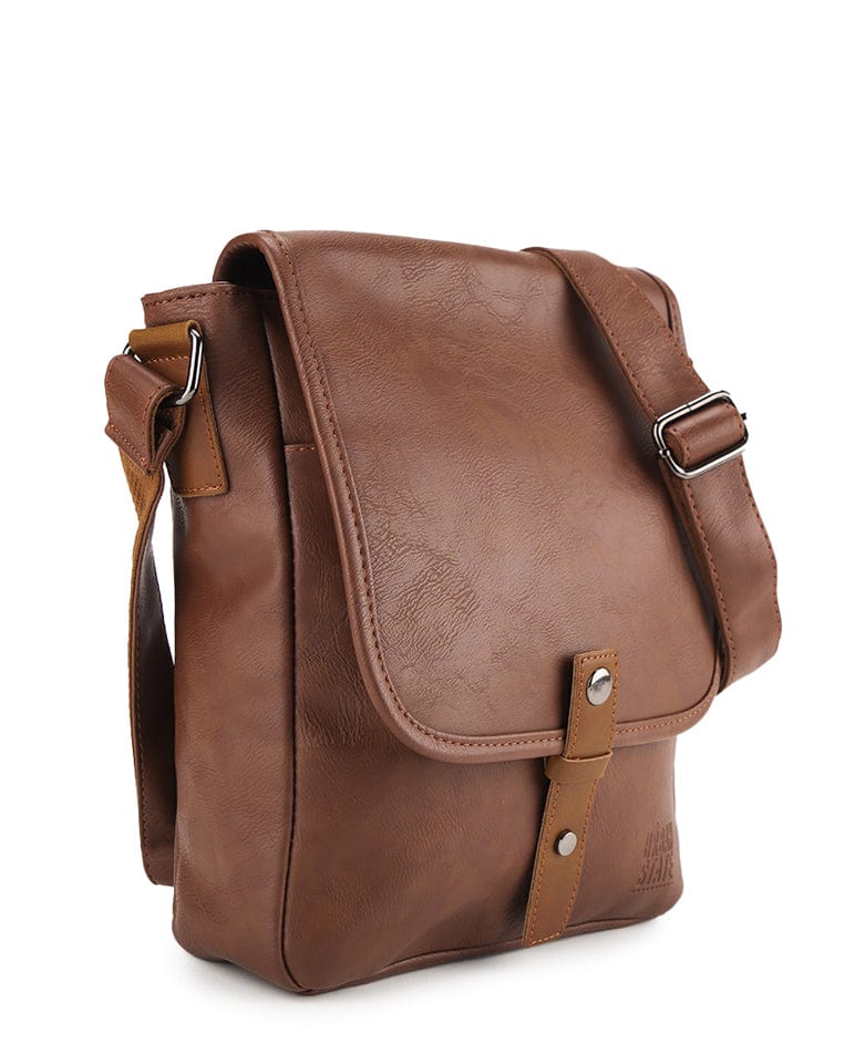 Distressed Leather Hunter Crossbody Bag - Camel