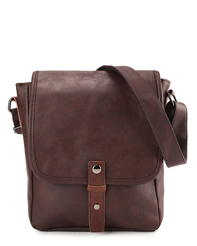 Distressed Leather Hunter Crossbody Bag - Dark Brown