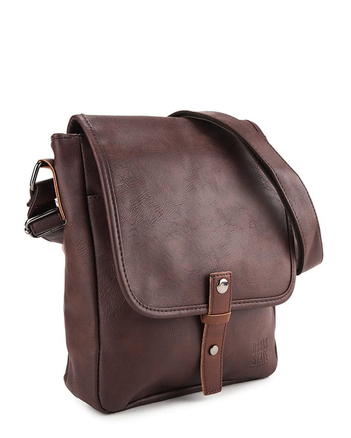 Distressed Leather Hunter Crossbody Bag - Dark Brown